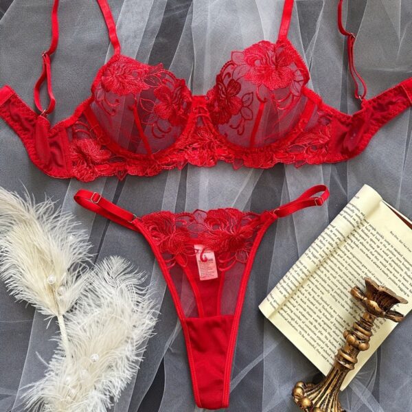 Sultry Embroidered Lingerie - Side View Romantic Lace Details