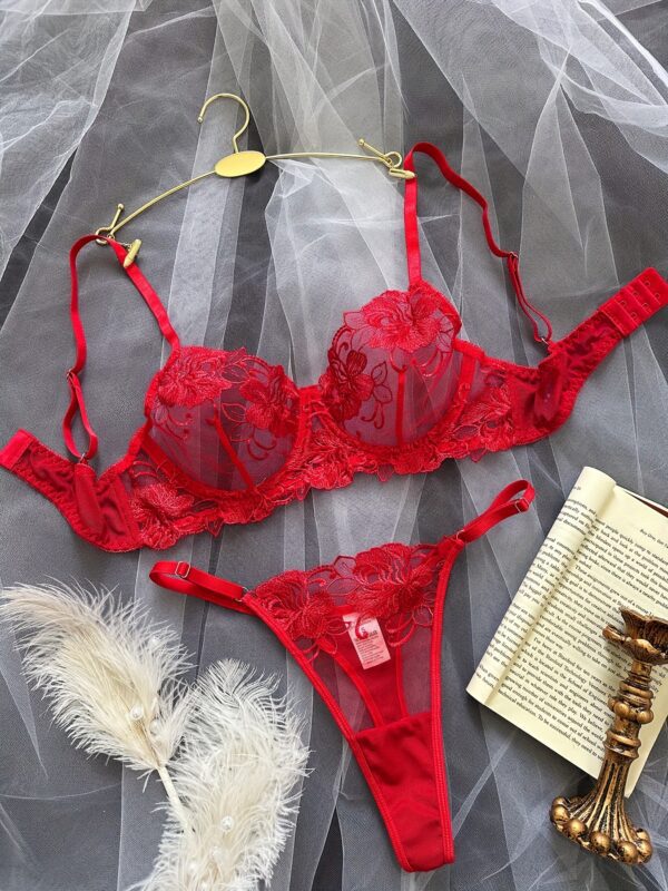 Luxury Red Lingerie Set - Front View Laydown Delicate Lace Design