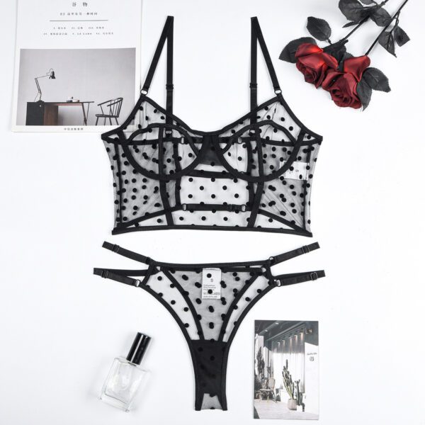 Intricate Flat Lay of Sexy Polka Dot Lingerie Set - Best Bra Panty Set for Women