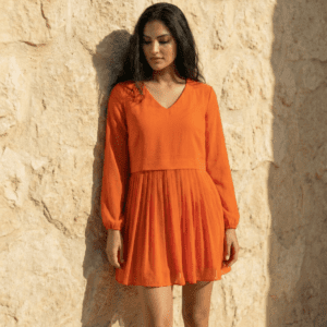 lightweight orange chiffon dress for women vacation wear