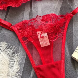Close-Up of Red Lace Intimates - Embroidery Detail on Lingerie Set