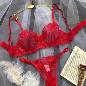 Luxury Red Lingerie Set - Front View Laydown Delicate Lace Design