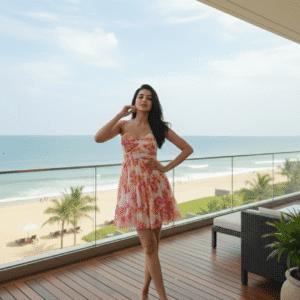 Pink Floral Chiffon Midi Dress with Spaghetti Straps
