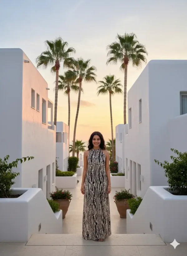 Monochrome Abstract Print Resort Maxi Dress