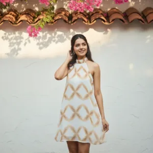 Yellow Geometric Halter Neck Mini Dress