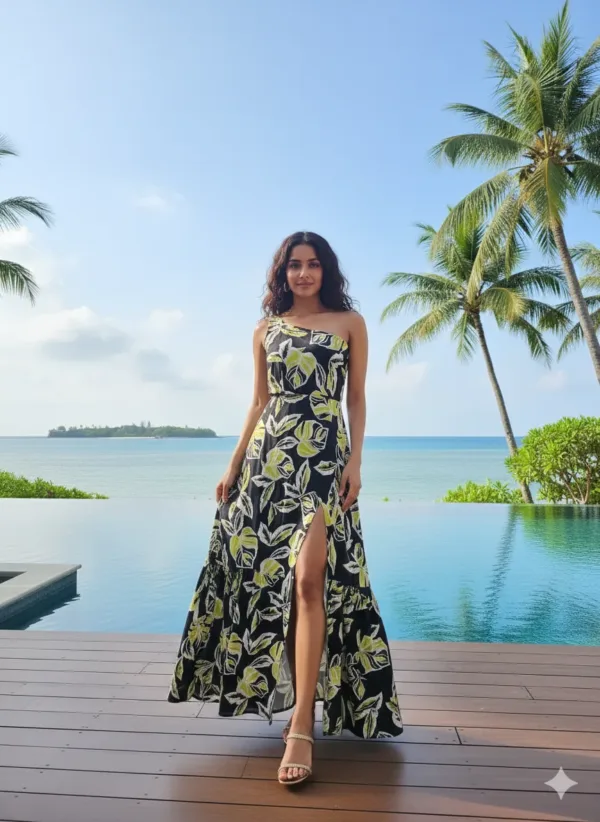 Island Ferns One-Shoulder Maxi