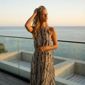 Monochrome Abstract Print Resort Maxi Dress