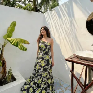 Island Ferns One-Shoulder Maxi