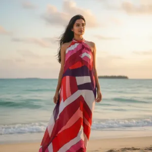 Coral Chevron Sunset Maxi Dress