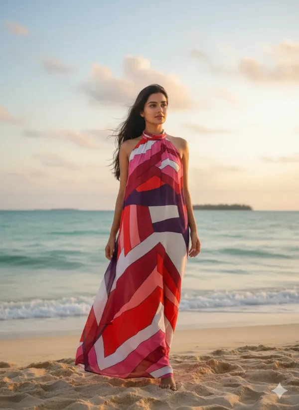 Coral Chevron Sunset Maxi Dress