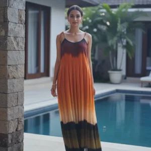 Orange to Black Ombre Maxi Dress with Thin Straps