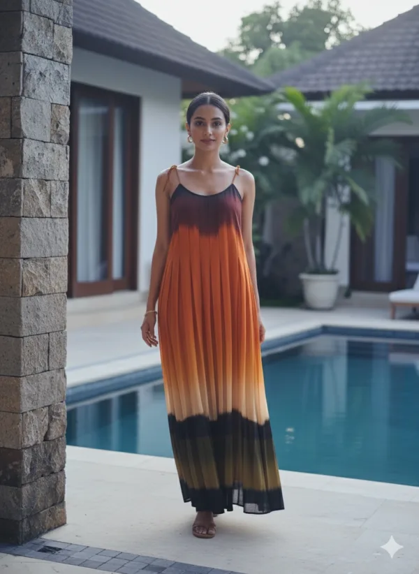 Orange to Black Ombre Maxi Dress with Thin Straps