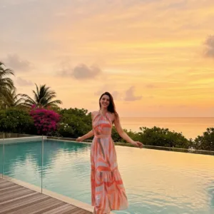 Flowing Coral Palm Print Maxi Dress