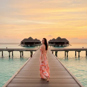 flowy coral resort wear maxi dress for women
