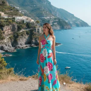 Pink Rose Floral Halter Maxi Dress