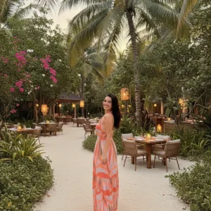 coral beach vacation maxi dress for women tropical outfit