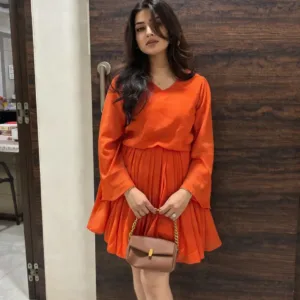 Orange Chiffon Flared Dress