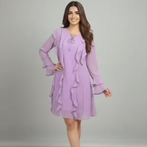 knee length lavender ruffle dress for women