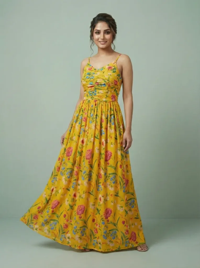 yellow floral maxi dress for women flowy summer outfit