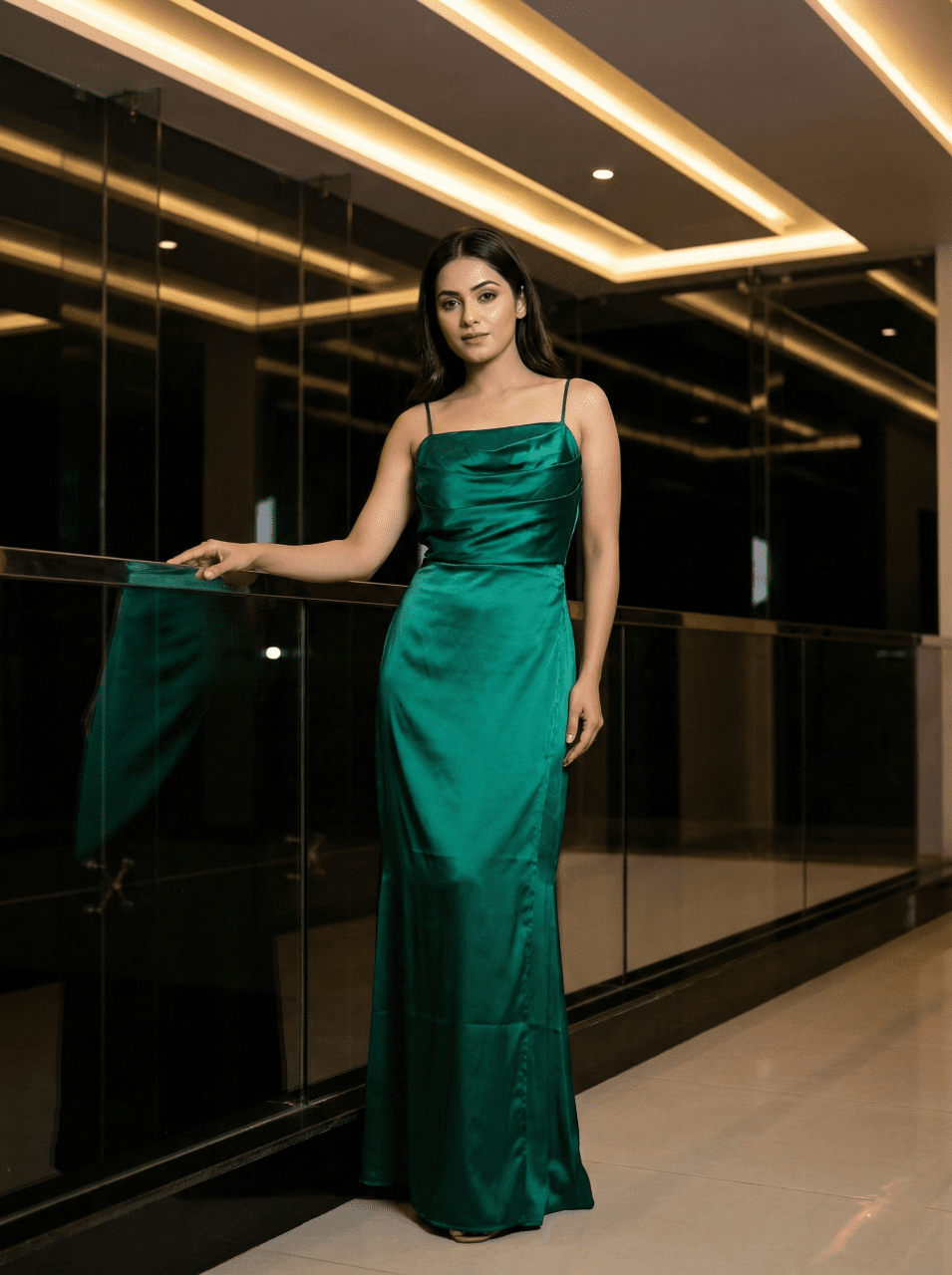 sachin and babi light blue dress Elegant Emerald Green Satin Evening Dress for Women – Luxe Party Maxi