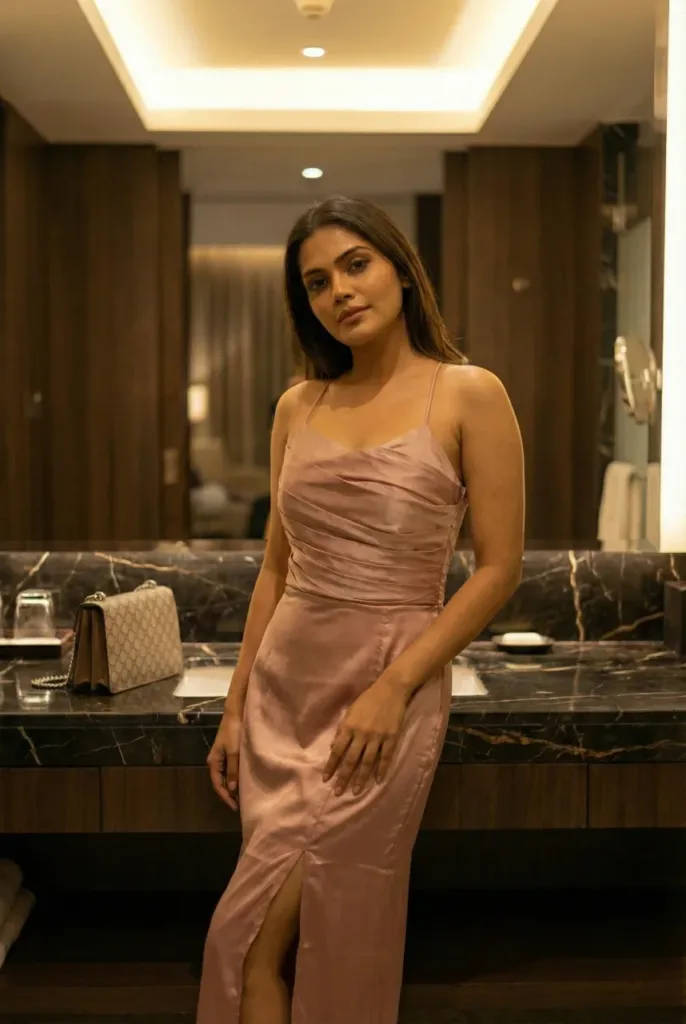 blush satin party wear maxi dress for women elegant evening look