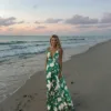 emerald green floral beach maxi dress for women tropical resort wear
