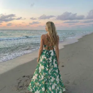 green floral beach vacation maxi dress for women