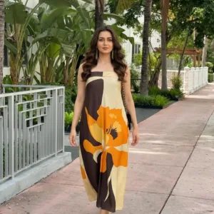 Brown Floral Maxi Dress – Resort Wear Vacation Dress for Women