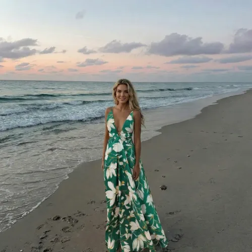 emerald green floral beach maxi dress for women tropical resort wear