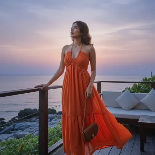 orange halter maxi dress for women